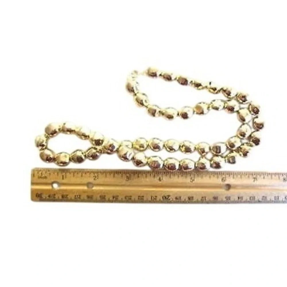 Vintage Shiny Gold Plated 11mm Bead Necklace‎ Strung On Chain*24